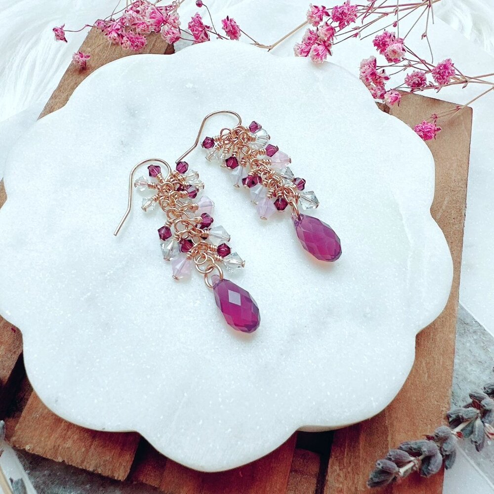 14k Gold-Filled Briolette Crystal Cluster Long Drop Earrings | Handmade in BC